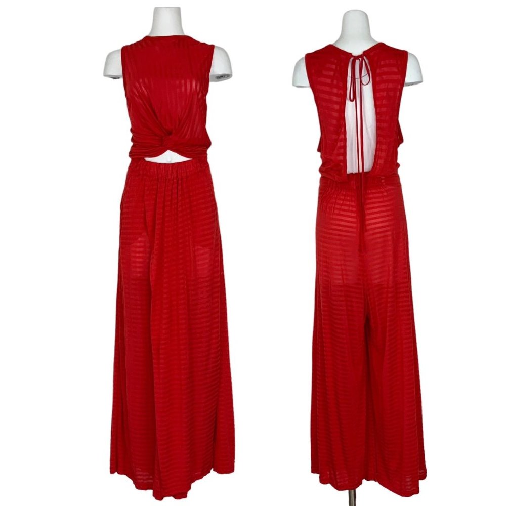 Free People Got Me Twisted Jumpsuit L Sleeveless Stripe Relax Wide Leg Bohemian